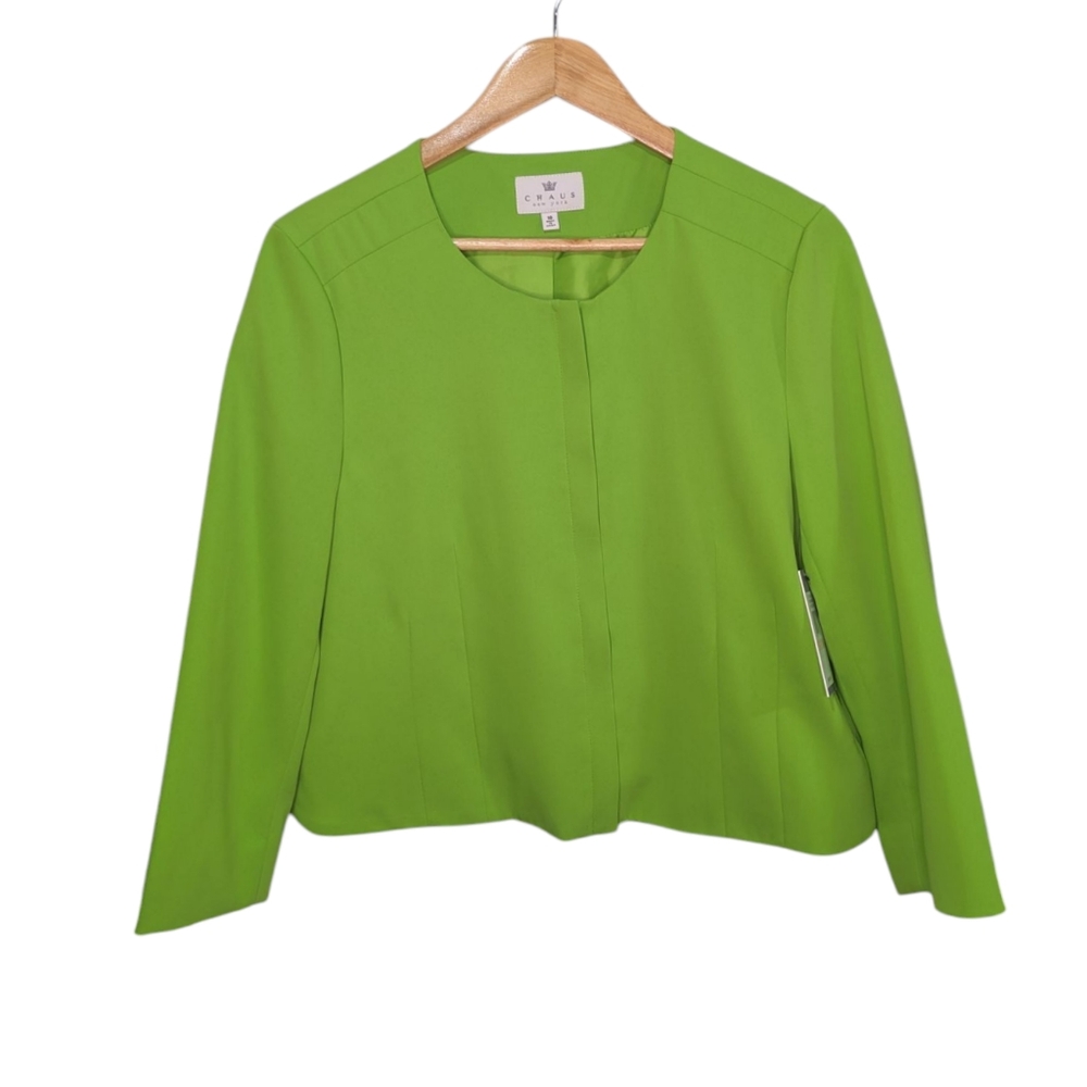 Chaus New York Green Blazer with Collarless Design Size 10